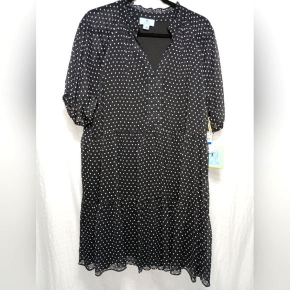 CeCe Puff Sleeve Sheer Lined Babydoll Dress. NWT Size XL - Picture 1 of 6